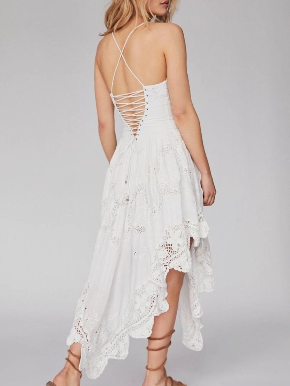 Free People Cream Lace Asymmetrical Midi Dress - Picture 4 of 4